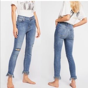 Free People Frayed Hem Distressed Skinny Jeans
